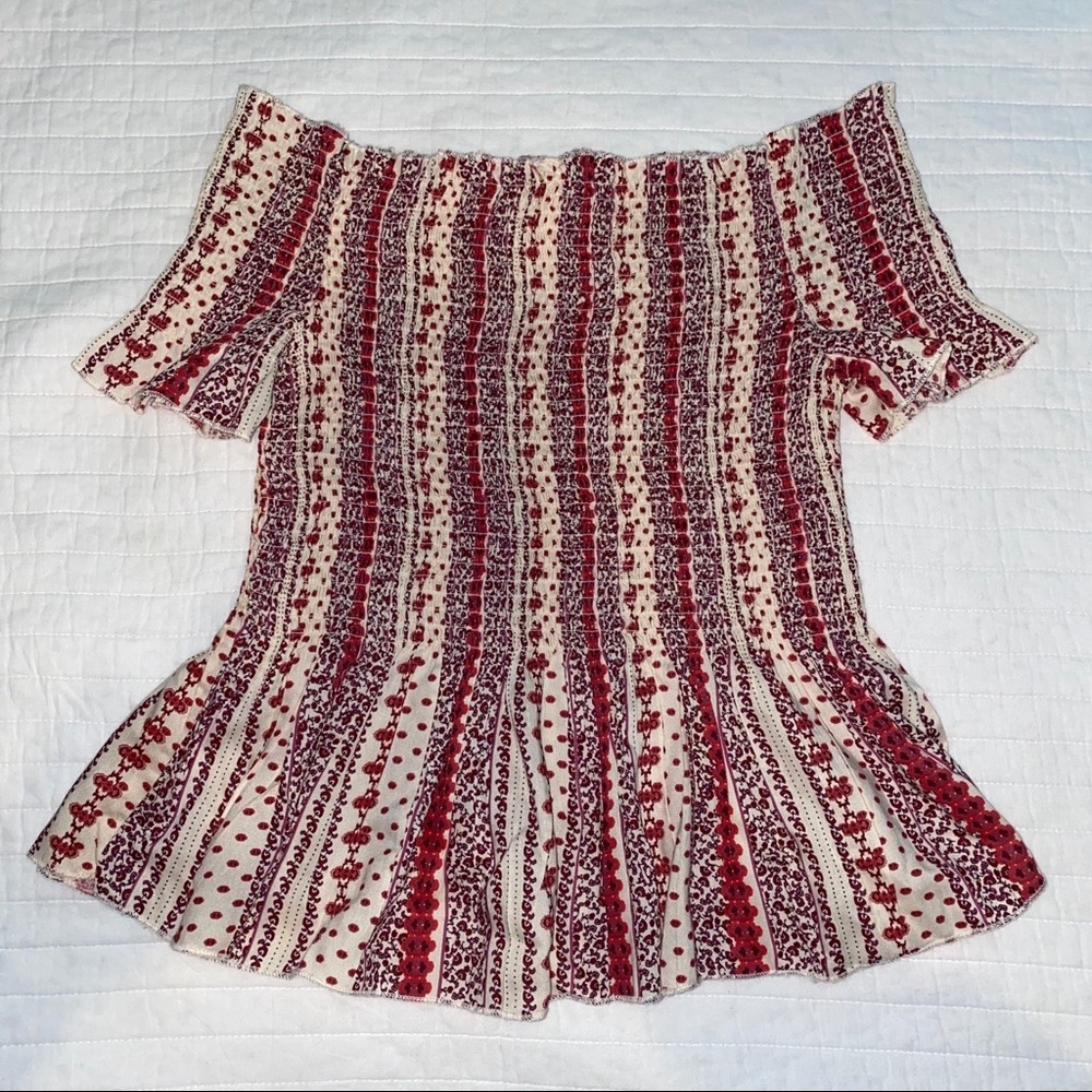 Japna Off the Shoulder Shirred Peplum Top